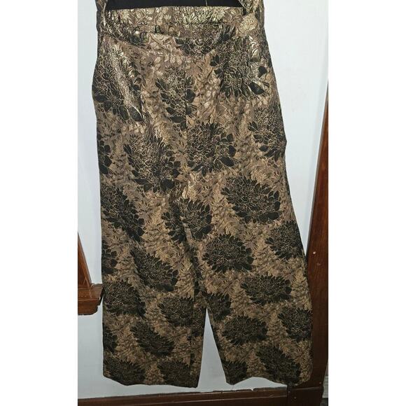 Happy x Nature Gold Floral Tie Front Jumpsuit Sleeveless V-Neck Wide Leg Sz 4 S - Picture 11 of 14